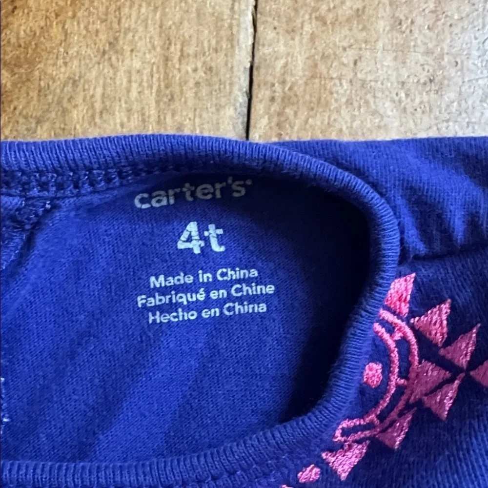 Carter long sleeve dress purple 4T pink embroidered cotton
